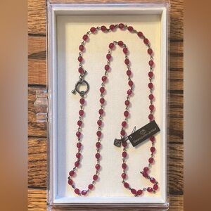VSA Virgins Saints & Angels Delfina Necklace Red Crystal Gunmetal 34” Toggle NWT